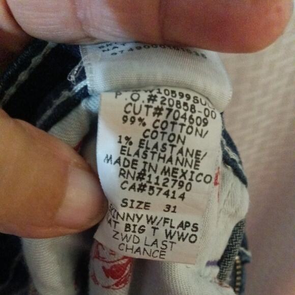 True Religion Women's Nat big T jeans skinny with flaps Blue, Size 31 - Picture 5 of 13